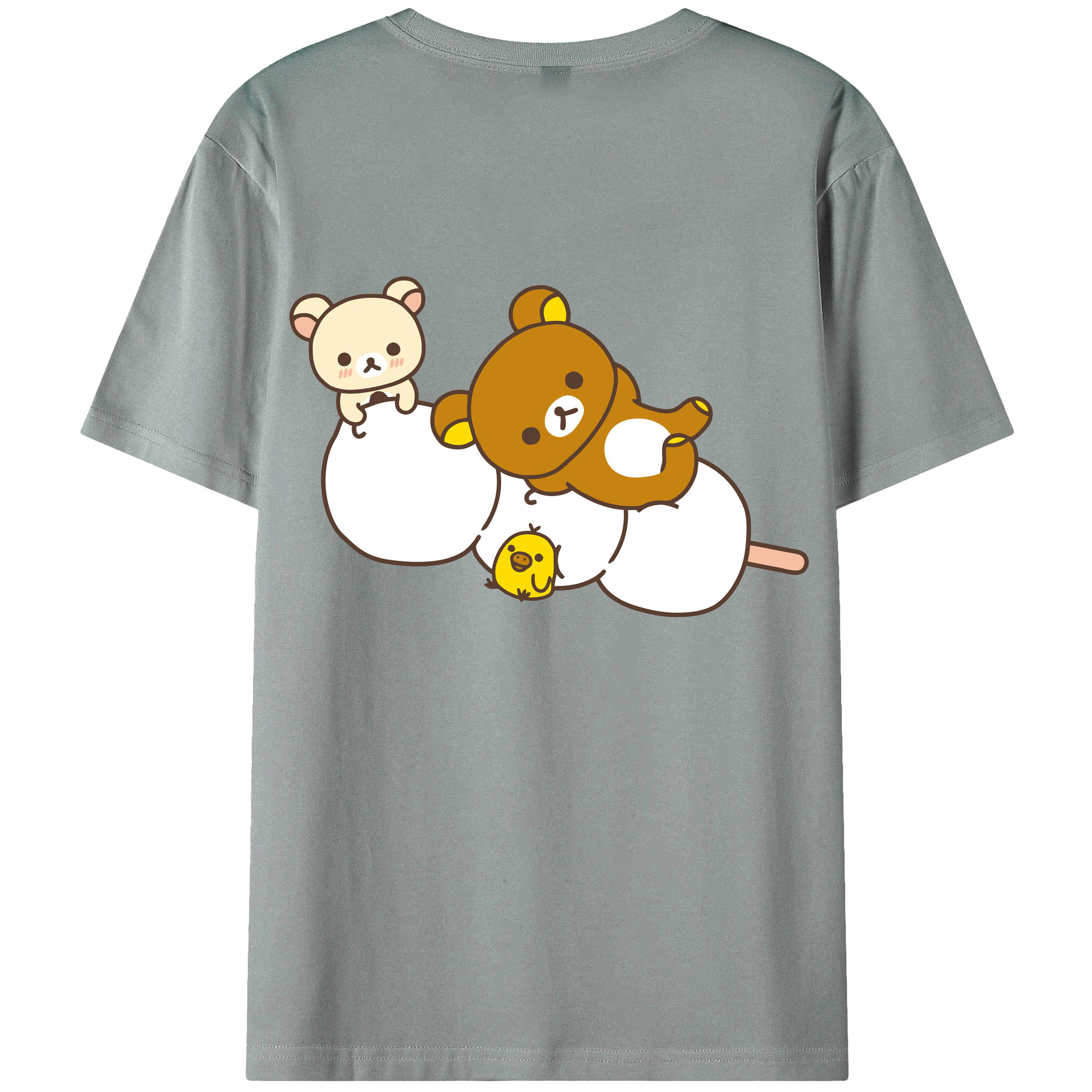 （画像用） リラックマ リラックマ キイロイトリ Rilakkuma Korilakkuma Kiiroitori 綿100％ メンズ半袖Tシャツ（バックプリント） 通気性